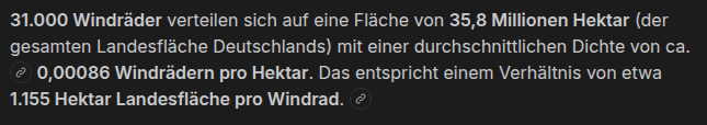 Fläche pro Windrad Fläche pro Windrad